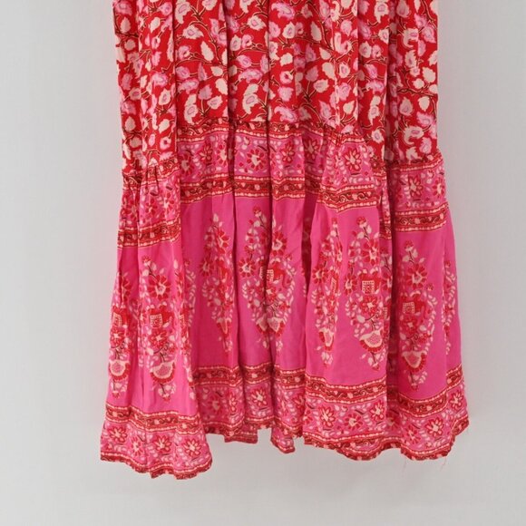 PRETTY LITTLE SISTER Dress Womens Size M Red Floral Cotton Ruffle Maxi Tank Boho - Picture 4 of 12
